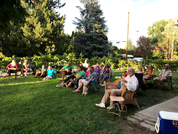 the audience of friends and neighbors atone of the "Boatshed Concerts"
