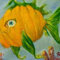 Pumpkin Fish 5"x7" Oil on Canvas Board