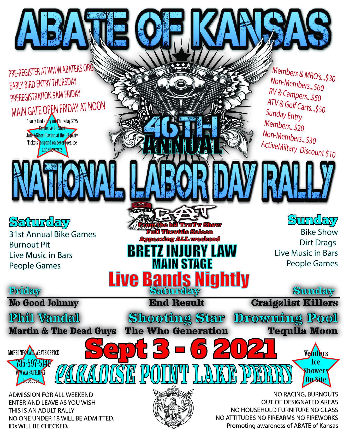 ABATE Labor Day Rally at Lake Perry Saturday Night Main Stage