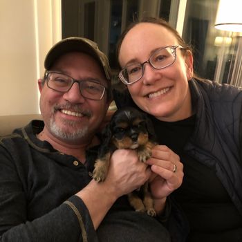 Matt and Gina with a pup, February 2024
