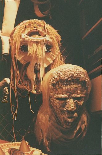 Effigy-masks, 24" tall. Theatre production.
