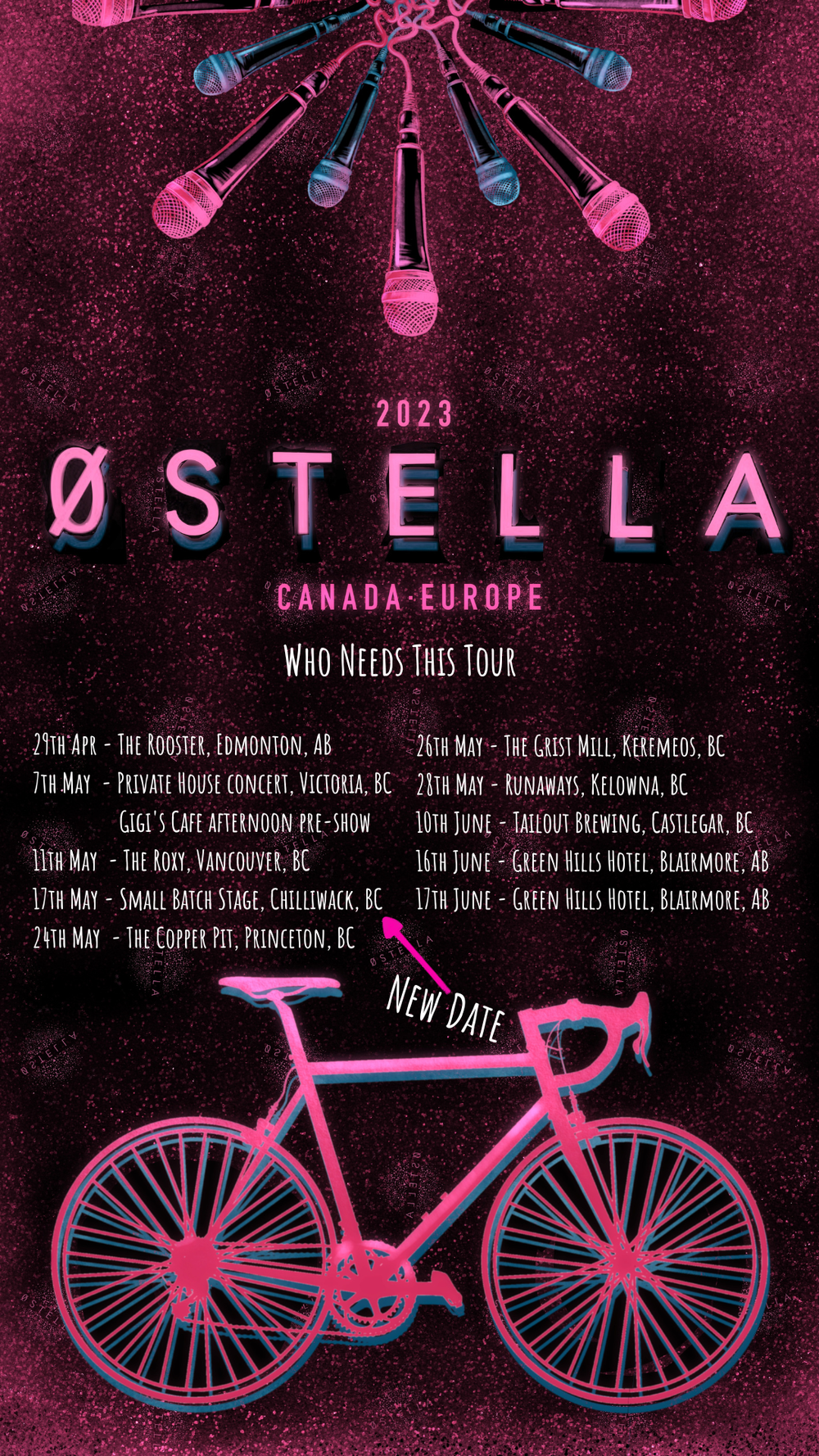 where is 0stella playing this summer Bc AB cycling tour dates