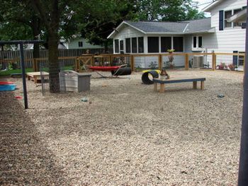 Our yard with objects for them to play on
