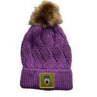 Cable Knit Faux Fur Pom Hat - Purple, White or Black