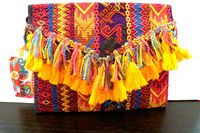 Magenta print purse w/ yellow Fringe