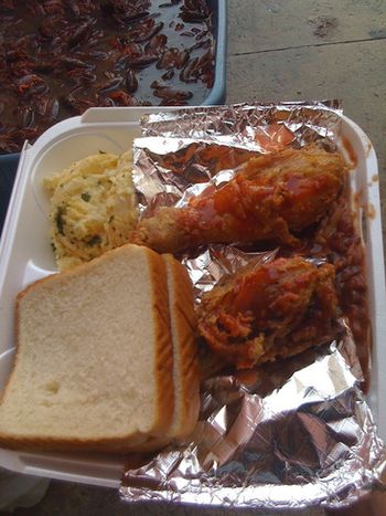 Soul food basement ( Chicken, Red Beans and Rice and Pot. Salad - white bread for sopping up!)
