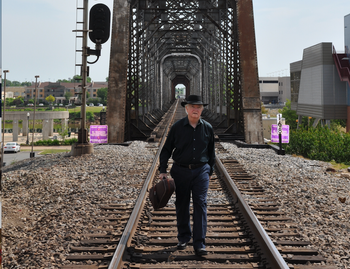 walking along the tracks
