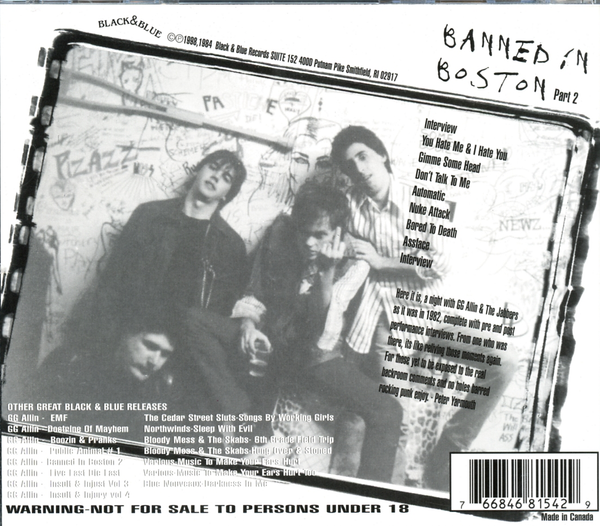 Banned in Boston Part 2: CD - GG Allin & The Jabbers