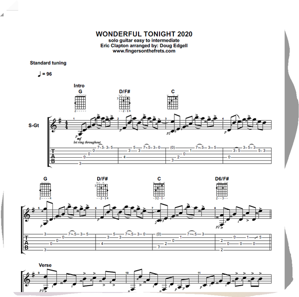 Wonderful Tonight (fingerpicking 2020 version) - fingersonthefrets.com