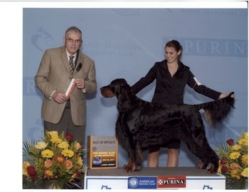 Jack BOS with his handler Rachel Kulp and Judge Dave Ashbey
