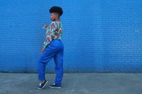 Blue Genuine Leather Cropped Pants