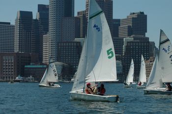 Sailing with Boston skyline backdrop
