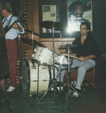 Drumming at Particks 11 Ruby and the Red Hots. Steve Christie on bass. 1990
