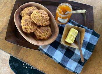 Mango macnut scones with mango saffron jam and grass fed butter w Hawaiian salt sprinkle…mmmmmm
