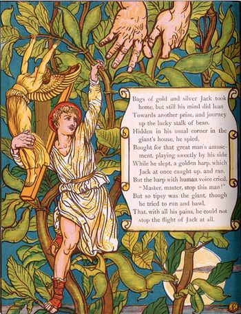 Illustration of "Jack and the Beanstalk" by Walter Crane for The Blue Beard Picture Book, London: George Routledge and Sons, 1875.
