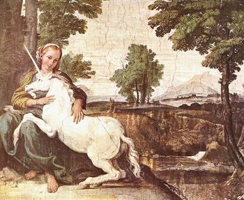 Fresco of a maiden and unicorn by Domenichino, ca. 1602.
