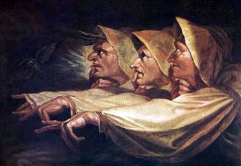 The witches in Shakespeare's Macbeth make several prophecies that turn out to be riddles.
