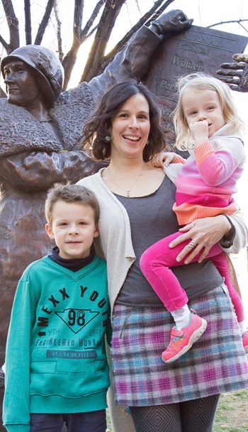 Choir teacher Mrs. Jane Dennison from Nellie McClung Elementary School with her two children.
