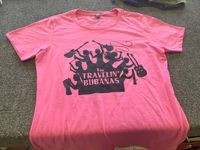 Women's Tee; pink shirt / black graphic
