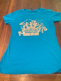 Women's Tee; blue shirt / silver graphic