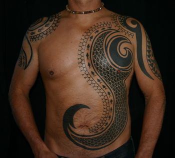 Hawaiian-influenced shark motif on right arm 2012

