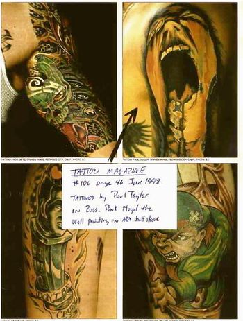 Tattoo Magazine: Paul's rendering of Pink Floyd's "The Wall" (top right, 6/98)
