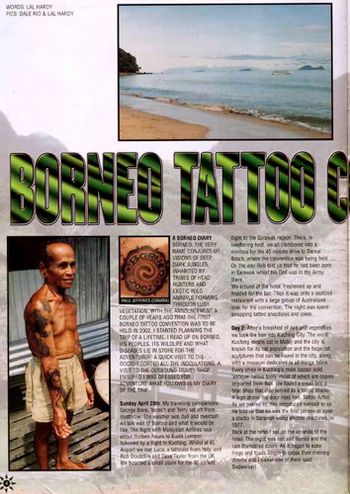 Skin & Ink Magazine: Feature of Iban elder's dragon tattoo on right arm by Paul (3/03)
