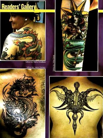 Skin & Ink Magazine: Backpiece by Paul on Tony Krause of bat & angel embracing (9/99)
