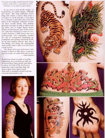 Tattoo Magazine: Article on Sacred Rose w/hand-tapped Borneo-style by Paul, bottom-right (7/03)
