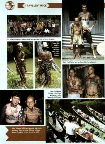 Skin & Ink Magazine: Borneo Tattoo Convention coverage of Paul w/ Iban elder that he tattooed (3/03)
