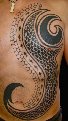 Hawaiian-influenced shark motif on chest 2012
