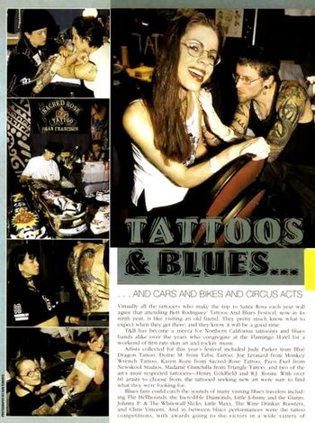 Tattoo Magazine: Coverage of "Tattoos & Blues" convention with Paul drawing in middle left photo
