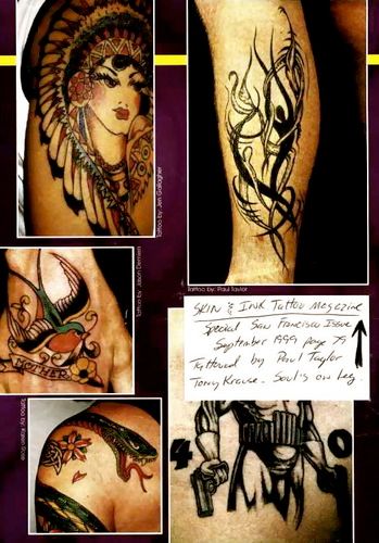 Skin & Ink Magazine: Upper right photo of Dangling Souls on client's leg (9/99)
