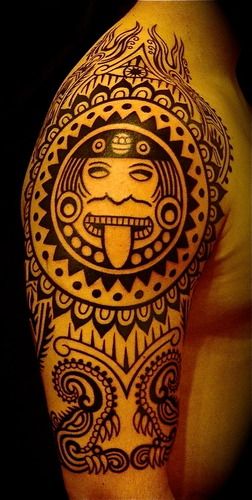 Aztec calender influenced deity, upper arm, side view
