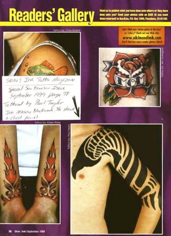 Skin & Ink Magazine: Paul's organic trilobite arm & chest piece on client (9/99)
