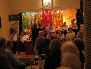 Holding the fort, Mark Jones on Baritone Sax for a Merseyside community Big Band at Birkdale's Social Club, nearby to the town of Southport
