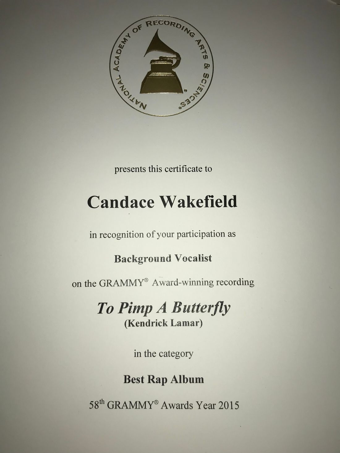 Grammy certificate
