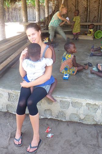 Volunteer taking care of the children
