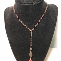 Lariat Style Copper Necklace with Natural Coral 