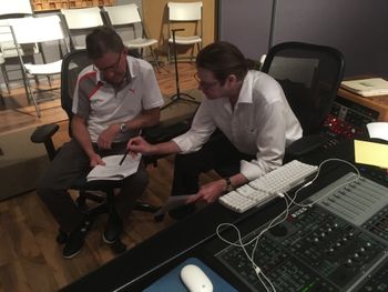 Going over material with author Bernard Schroeder for his audiobook
