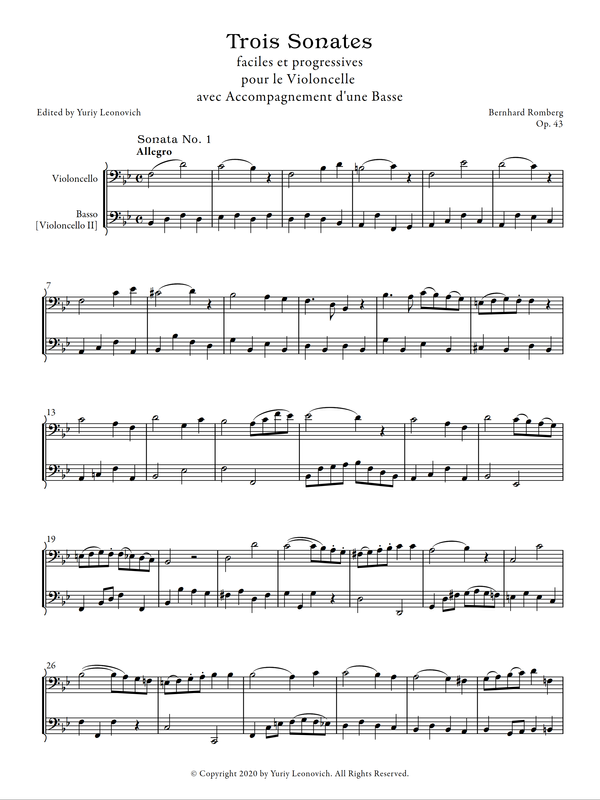 Romberg - 3 Sonatas, Op. 43 for 2 Cellos (Urtext Edition)