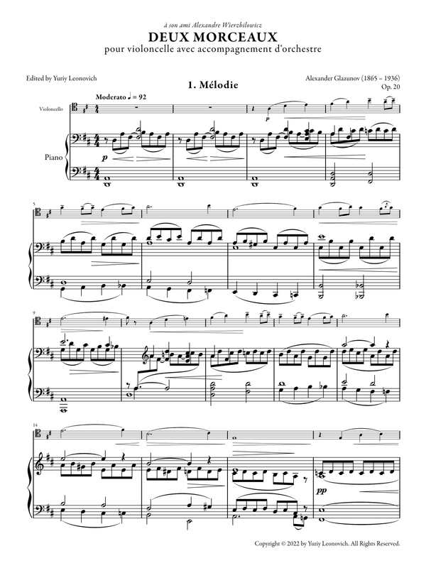 Glazunov - Mélodie and Sérénade espagnole, Op. 20 (Urtext Edition)