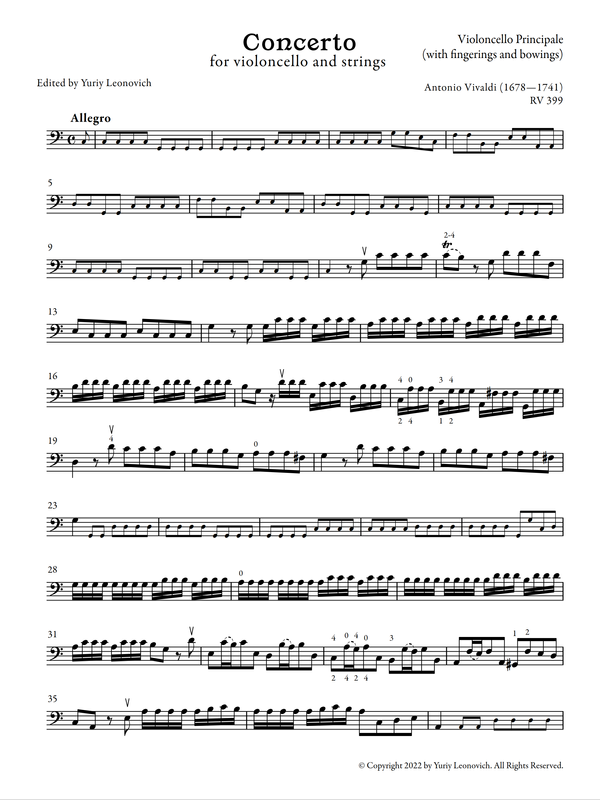 Vivaldi - Cello Concerto in C major, RV 399 (Urtext Edition, Piano)