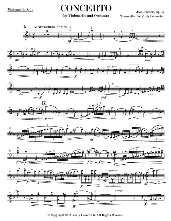 fjols kulstof Generalife Sibelius - Violin Concerto (Transcribed for Cello) - Yuriy Leonovich