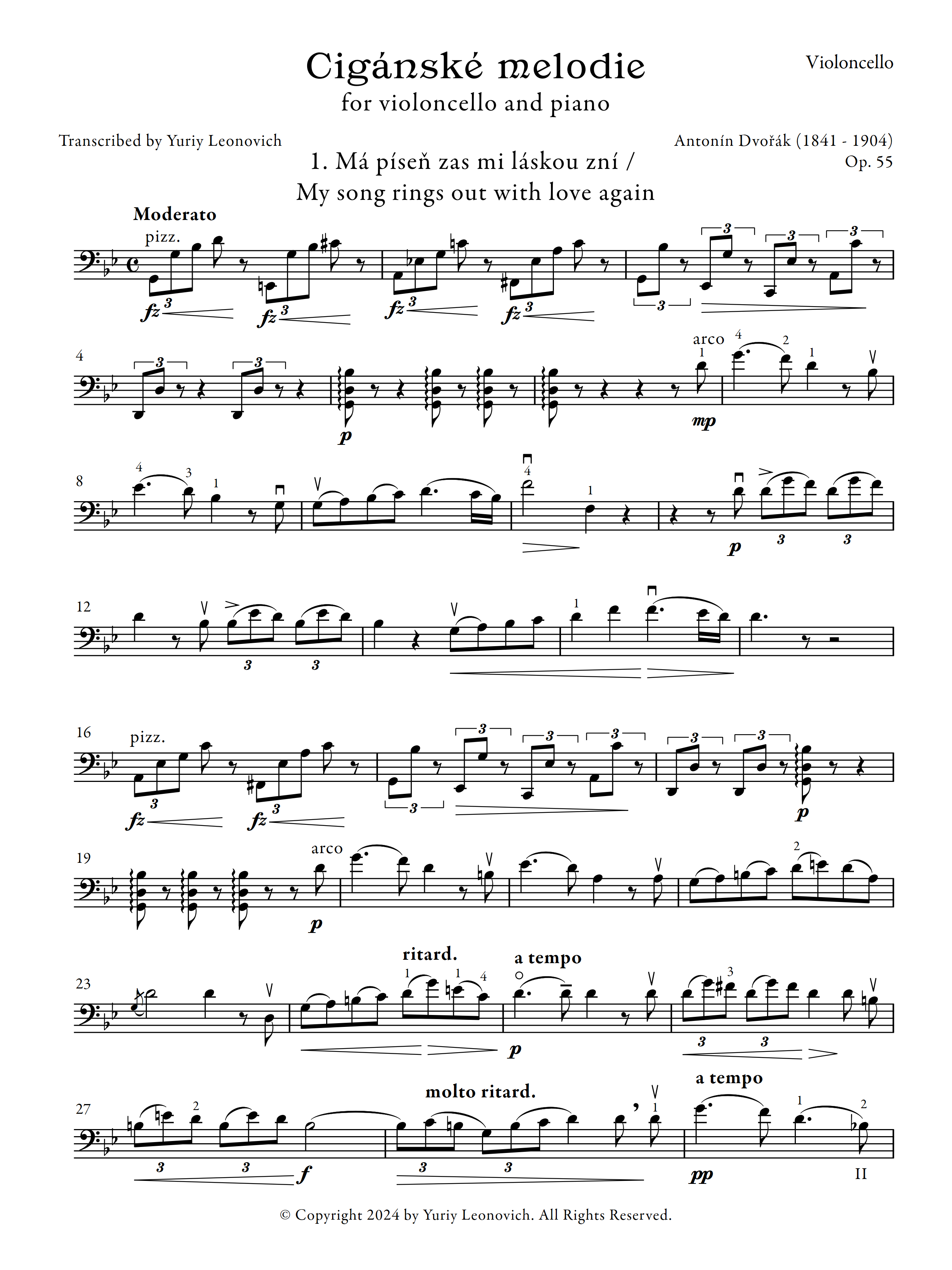 Dvořák - Cigánské melodie (Gypsy Songs), Op. 55 (Transcribed for 