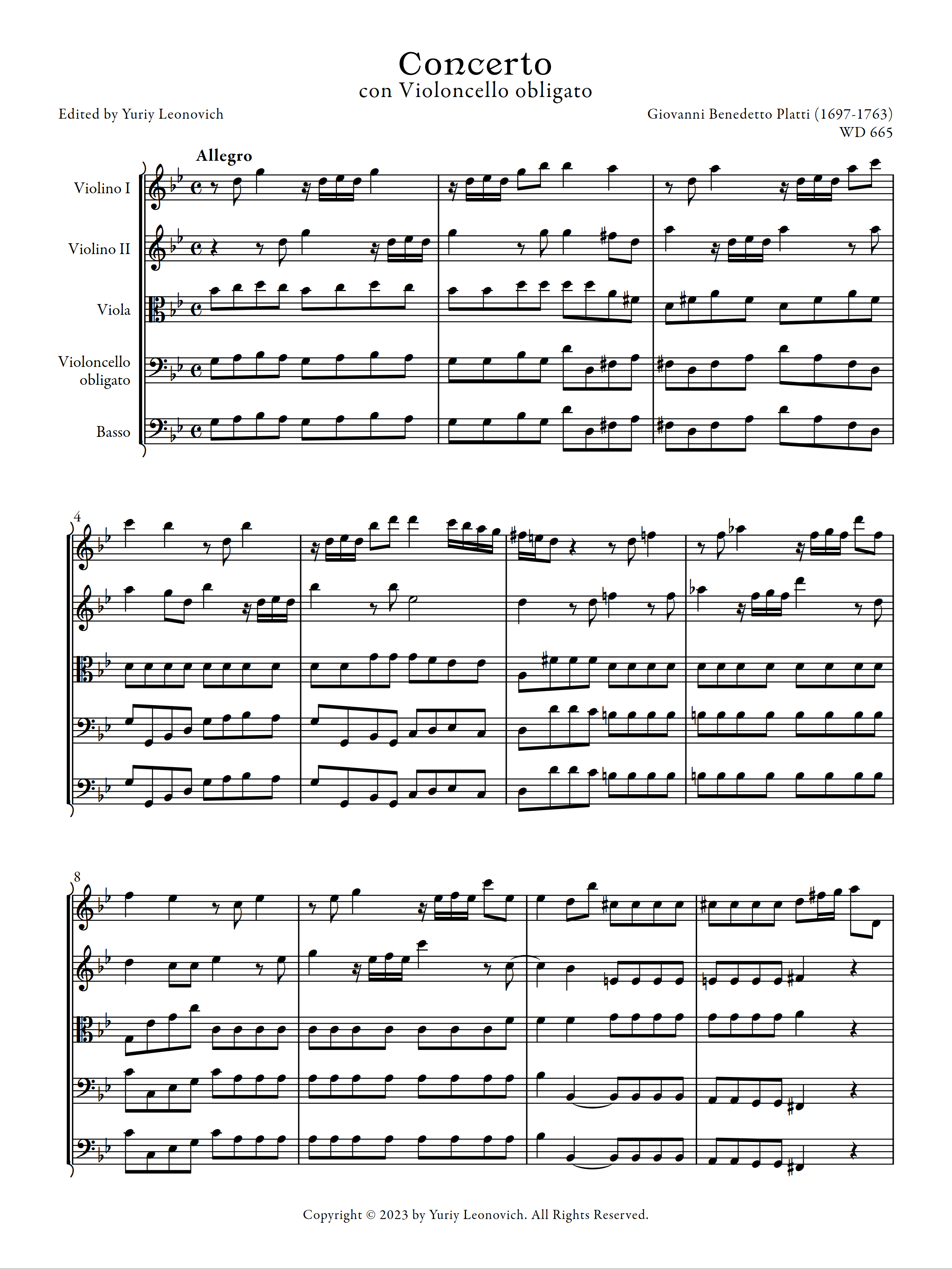 Platti Cello Concerto in G minor, WD 665 (Urtext Edition) Yuriy