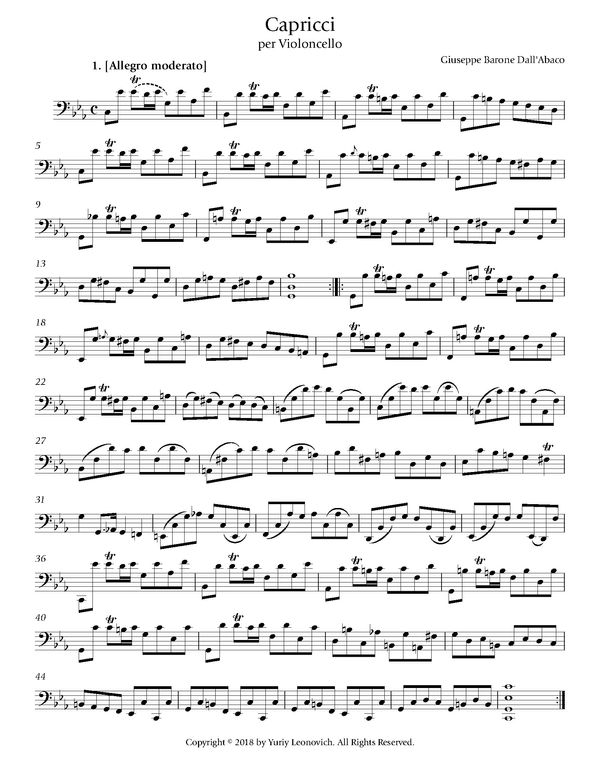 dall'Abaco - Caprices for Cello Solo (Urtext Edition) - Yuriy
