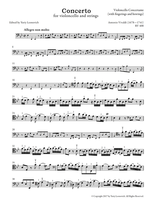 Vivaldi - Cello Concerto in E-flat major, RV 408 (Urtext Edition, Piano)