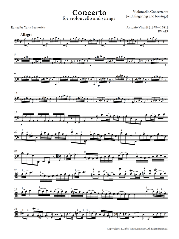 Vivaldi - Cello Concerto in A minor, RV 419 (Urtext Edition, Piano)