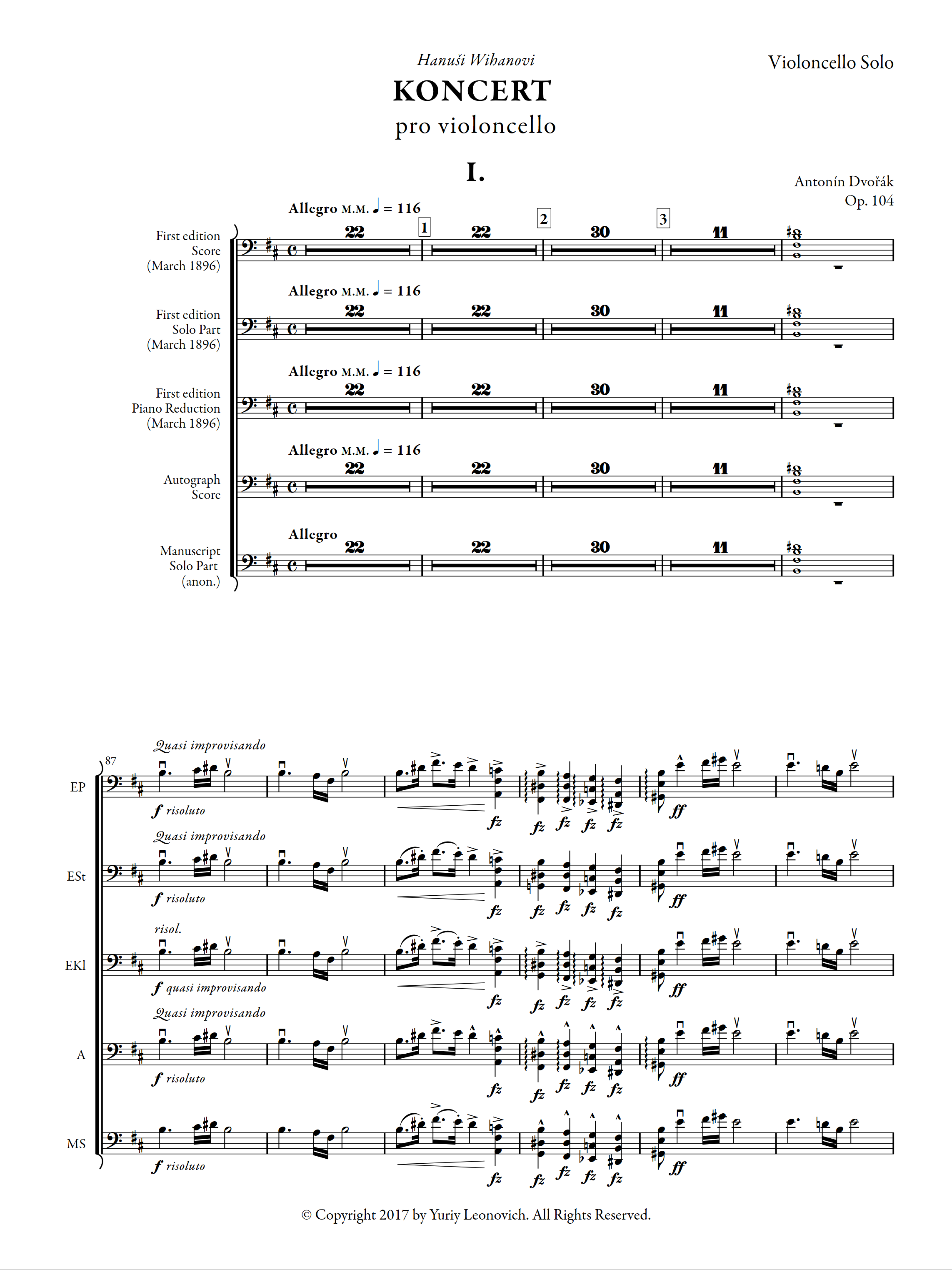 Dvořák - Cello Concerto, Op. 104 (Urtext Comparative Edition